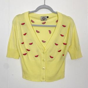 Banned Apparel Wendy Watermelon Cropped V-Neck Retro Cardigan Yellow Size Small